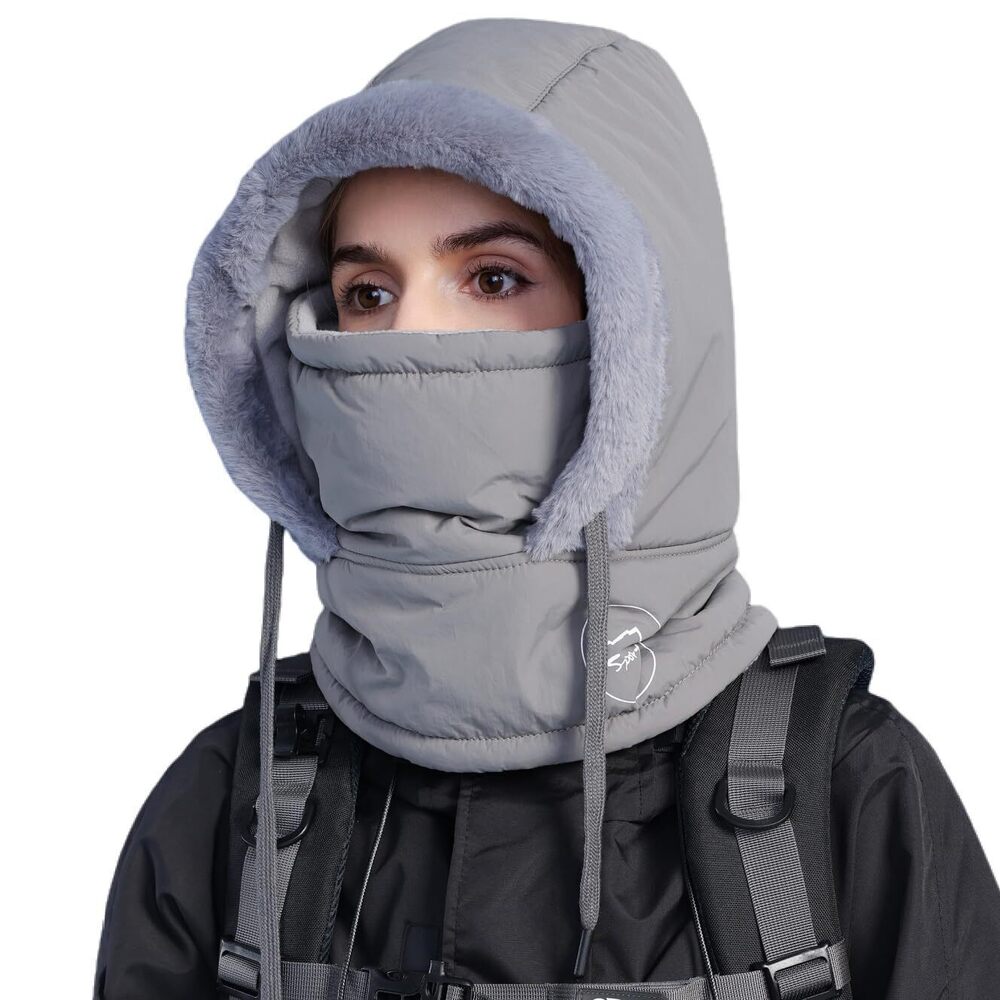 9417 Winter Hooded Scarf Hats One Piece Balaclavas Slouchy Fleece Face